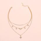 Rhinestone Star Pendant Layered Choker Necklace Gold - One Size