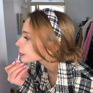 Plaid Wide Hair Band Black - One Size