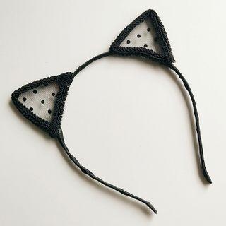 Cat Ear Lace Face Wash Headband Black - One Size