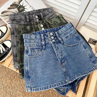 High-waist Washed Mini Skort