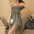 Fringe Hem Strapless Lace Dress
