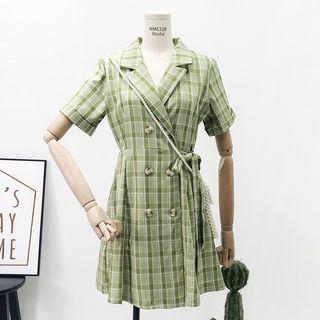 Double-breasted Tie-waist Plaid Mini Dress