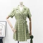 Double-breasted Tie-waist Plaid Mini Dress
