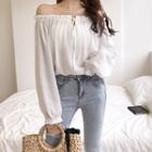 Off Shoulder Long-sleeve Top White - One Size