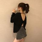 Long-sleeve Twisted Open Back T-shirt