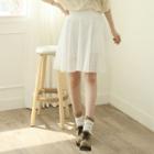 Eyelet-lace Flare Skirt White - One Size