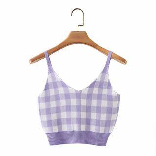 Gingham Knit Cropped Camisole Top