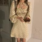 Puff-sleeve Dotted Mini Dress Yellow - One Size