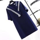 Lettering Sailor Collar Short Sleeve Dress