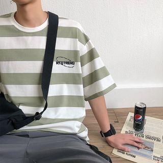 Printed Color-block Stripe Short-sleeve T-shirt