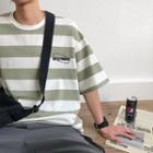 Printed Color-block Stripe Short-sleeve T-shirt