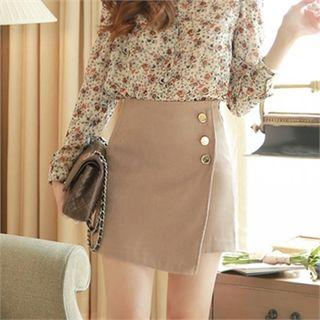 Buttoned Denim A-line Mini Skirt