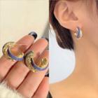 Glaze Layered Alloy Hoop Earring 1 Pair - S925 Silver Needle - Earring - Blue & Gold - One Size