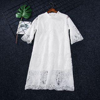 Elbow-sleeve Crochet Lace Dress Black - S