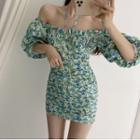 Puff-sleeve Floral Halter Dress