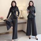 Set: 3/4-sleeve Peplum Top + Wide-leg Pants