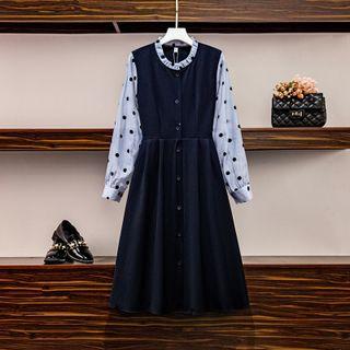Long-sleeve Floral Denim A-line Dress
