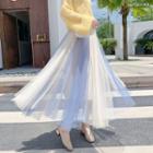 Bow Detail High-waist Mesh Maxi A-line Skirt