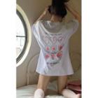 Heart-print Loose-fit Long T-shirt