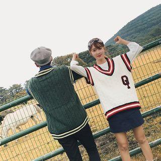 Couple Matching Letter Embroidered Cable Knit Vest