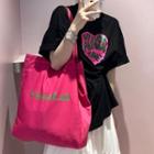 Lettering Canvas Tote Bag Pink - One Size