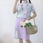 Set: Spaghetti Strap Frog Buttoned Dress + Short-sleeve Top