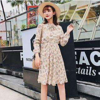 Tie-neck Flora Midi Dress