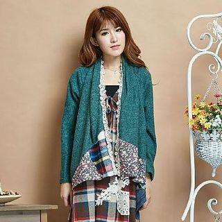 Printed Panel Lace-trim Long Cardigan