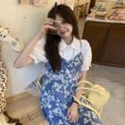 Spaghetti Strap Floral Print Dress / Short-sleeve Shirt