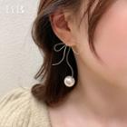 Bow Faux Pearl Alloy Earring 1 Pair - Gold & White - One Size