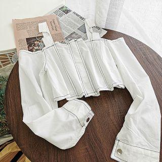 Contrast Stitching Cold-shoulder Blouse