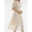 Tie-back A-line Long Lace Dress Cream - One Size