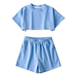 Set: Short-sleeve Cropped T-shirt + Wide Leg Sweatshorts