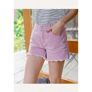 Fray-hem Colored Twill Shorts