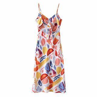Spaghetti Strap Cartoon Print Midi A-line Dress