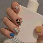 Print Faux Nail Tips (various Designs) R289 - Khaki & White - One Size