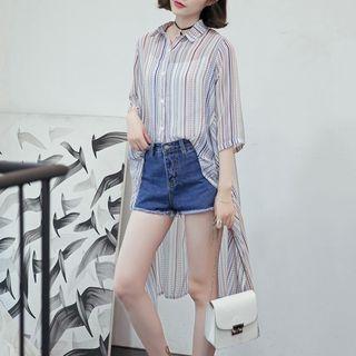 Patterned Printed Dip Back Elbow Sleeve Shirt