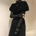 Velvet Short-sleeve Top / Mesh Long-sleeve Top