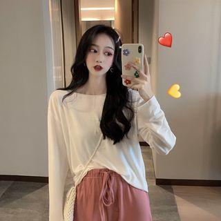 Plain Long-sleeve T-shirt / Drawstring Pants