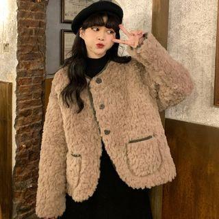 Contrast Trim Chenille Button-up Jacket