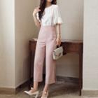 Set : Short-sleeve Chiffon Top + Wide Leg Pants