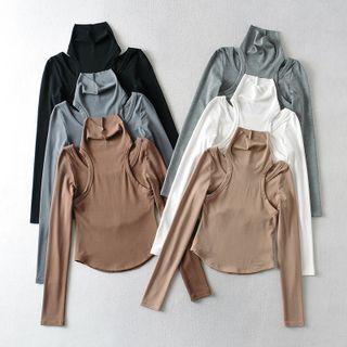 Long-sleeve Cutout Turtleneck Fitted Top