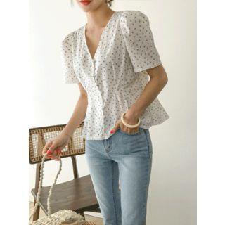 V-neck Floral Print Blouse Ivory - One Size