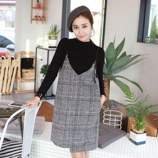 Set: Plain Top + Glen Check Jumper Dress