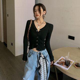 Long-sleeve Cropped Button Knit Cardigan