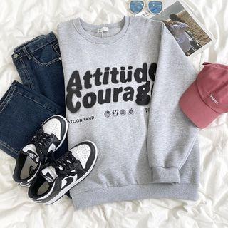 Long-sleeve Lettering  Sweatshirt Gray - One Size