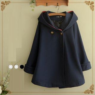 Double-button Hooded Cape Top
