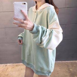 Hooded Color Panel Striped Sweatshirt