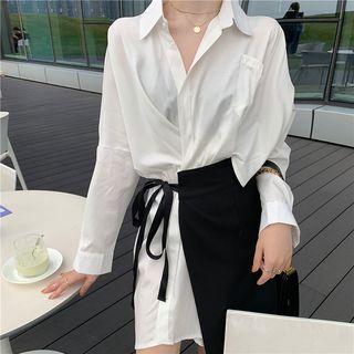 Color-block Long-sleeve Shirt As Figure - One Size