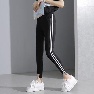 Asymmetric-hem Striped Leggings